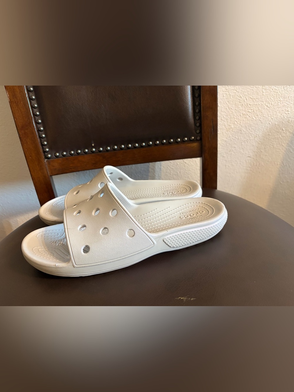 CROCS White Slide Sandals with Vent Holes